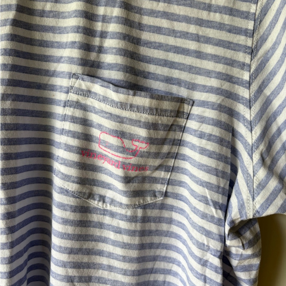 Vineyard Vines Blue and White Striped Tee with Pink Logo - Picture 3 of 3